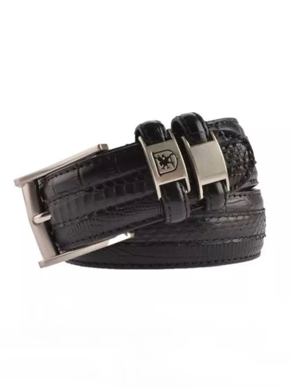 Stacy Adams Black Embossed Leather Belt Croc Lizard Snake Print Sz 48